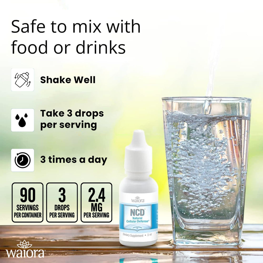 Waiora NCD bottle marked trusted brand since 2004 for wellness.