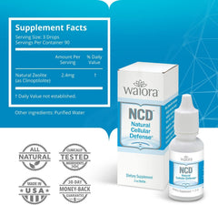 Waiora NCD liquid drops dispensed into water for convenient daily use.