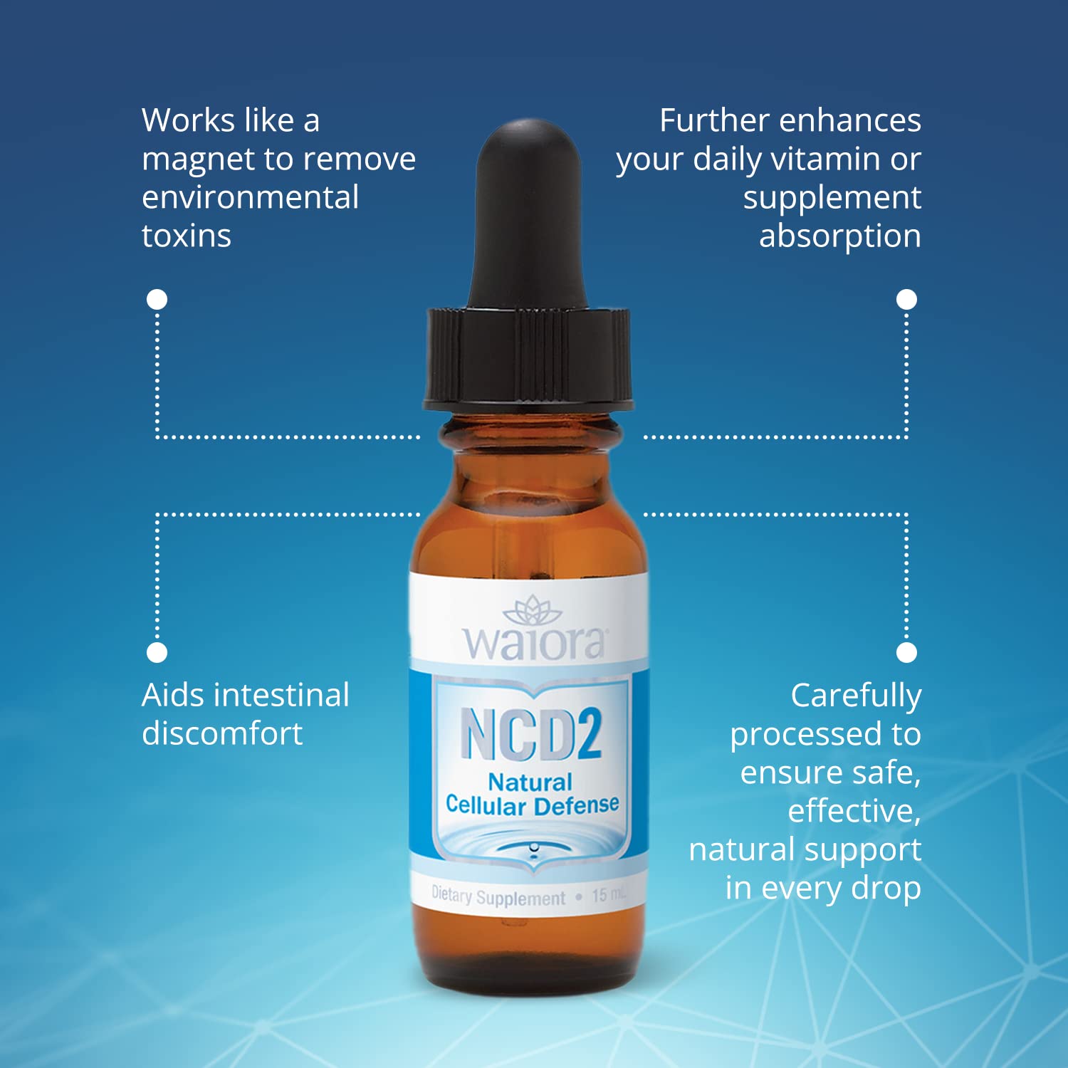 Three Waiora NCD2 bottles on a counter showing a complete routine