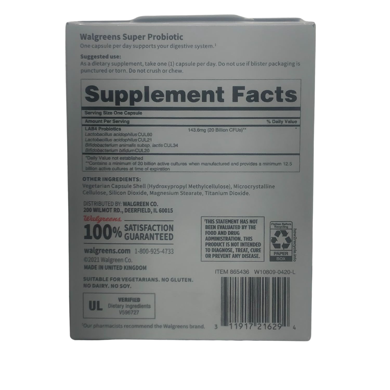 Walgreens Atazua super probiotic digestive support capsules for easy daily intake.