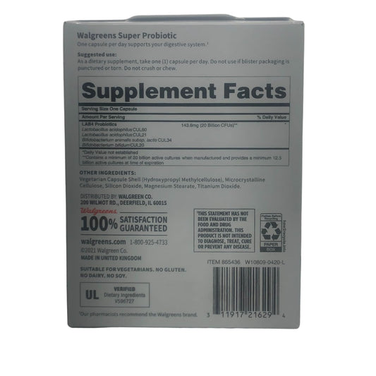 Walgreens Atazua super probiotic digestive support capsules for easy daily intake.