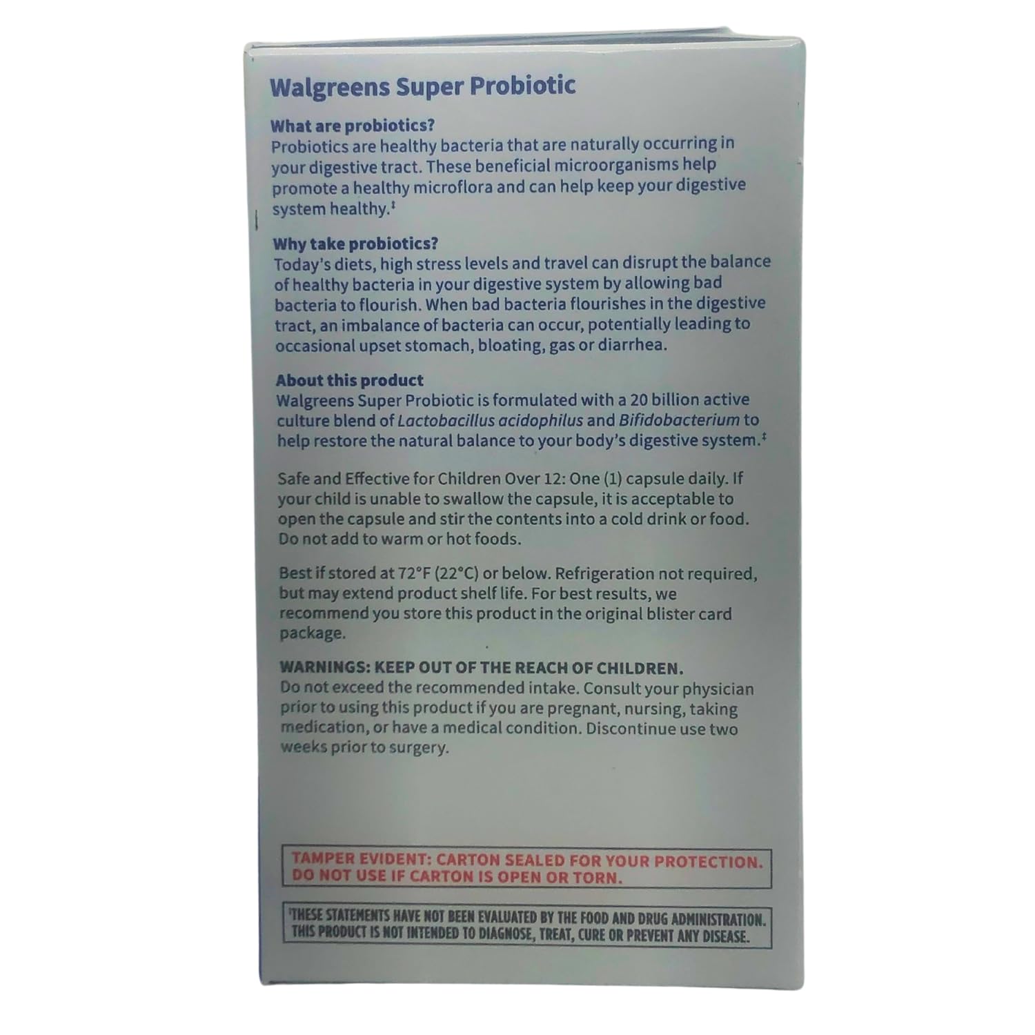Walgreens daily probiotic digestive support for a consistent routine.
