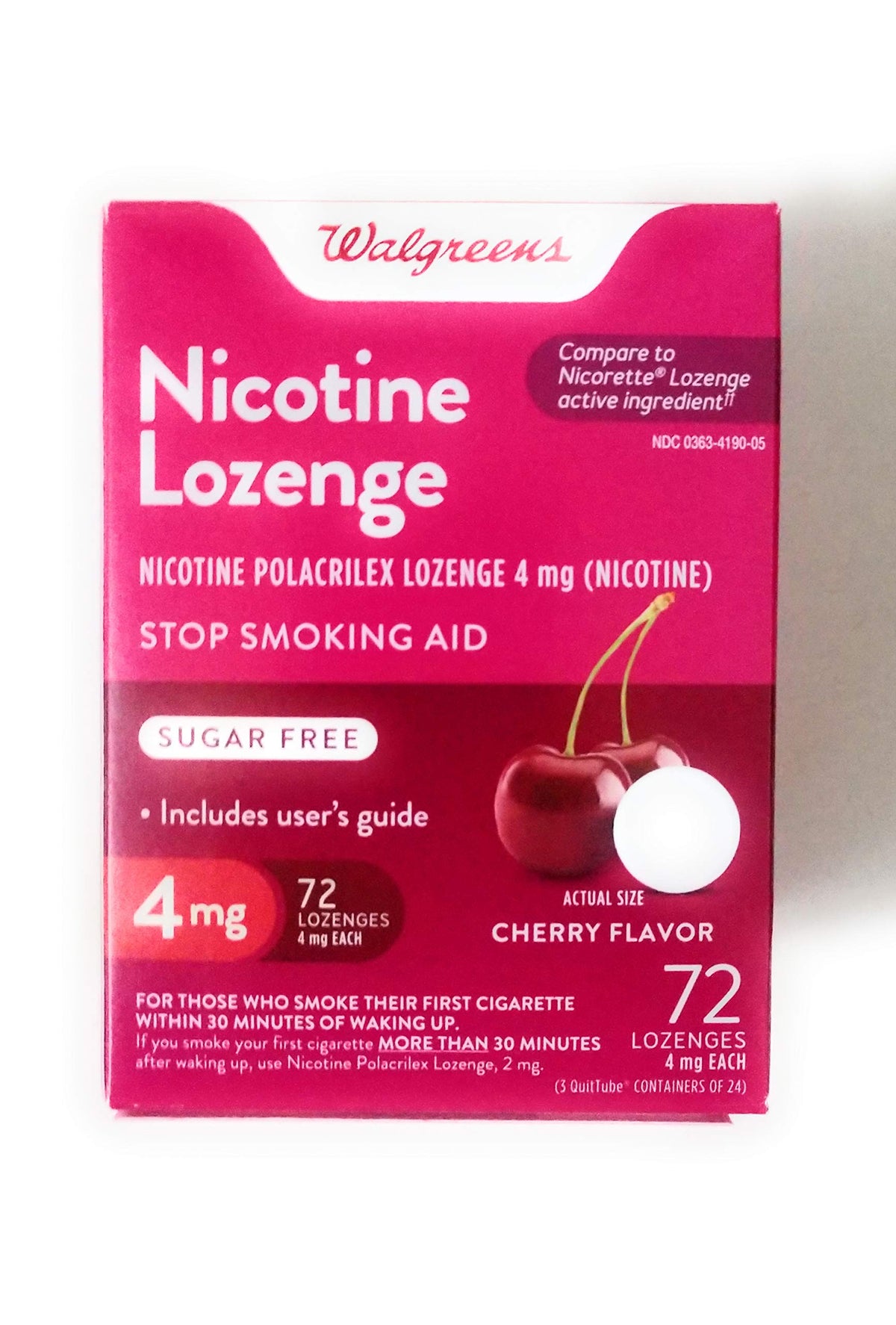 Walgreens nicotine lozenge 4mg cherry 72-count pack for steady satisfaction during quitting