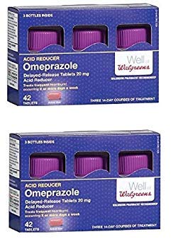 Walgreens Omeprazole 20 mg tablets bottle, acid reducer for frequent heartburn relief