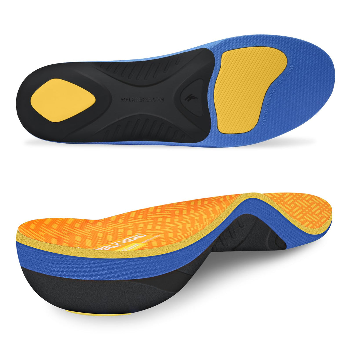 WalkHero heavy-duty arch-support insoles front view for stable steps and daily comfort.
