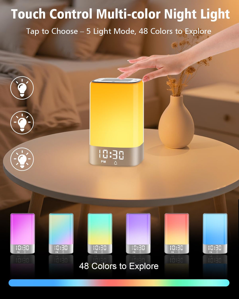 WamGra touch lamp displaying 48 colors for mood lighting