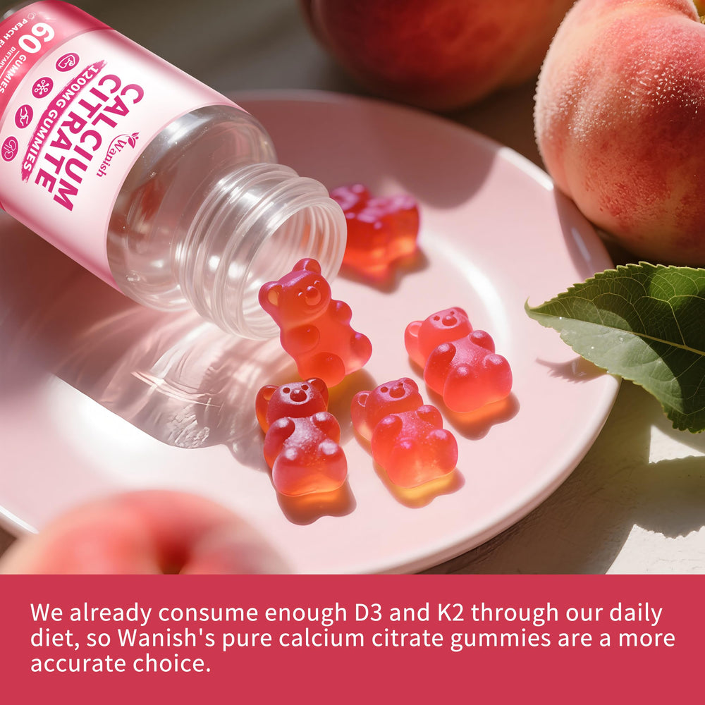 Ingredient list closeup on Wanish calcium citrate gummies