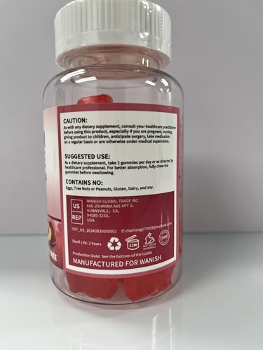 Wanish vegan label on gummies packaging emphasizes vegan, sugar-free formula