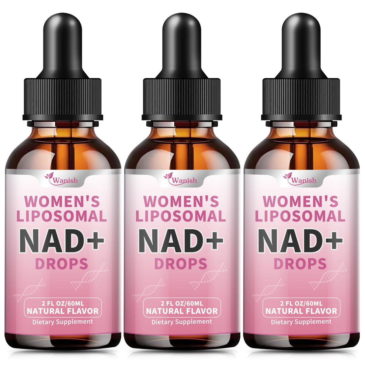 Wanish Liposomal NAD Drops bottle shown for convenient daily energy support