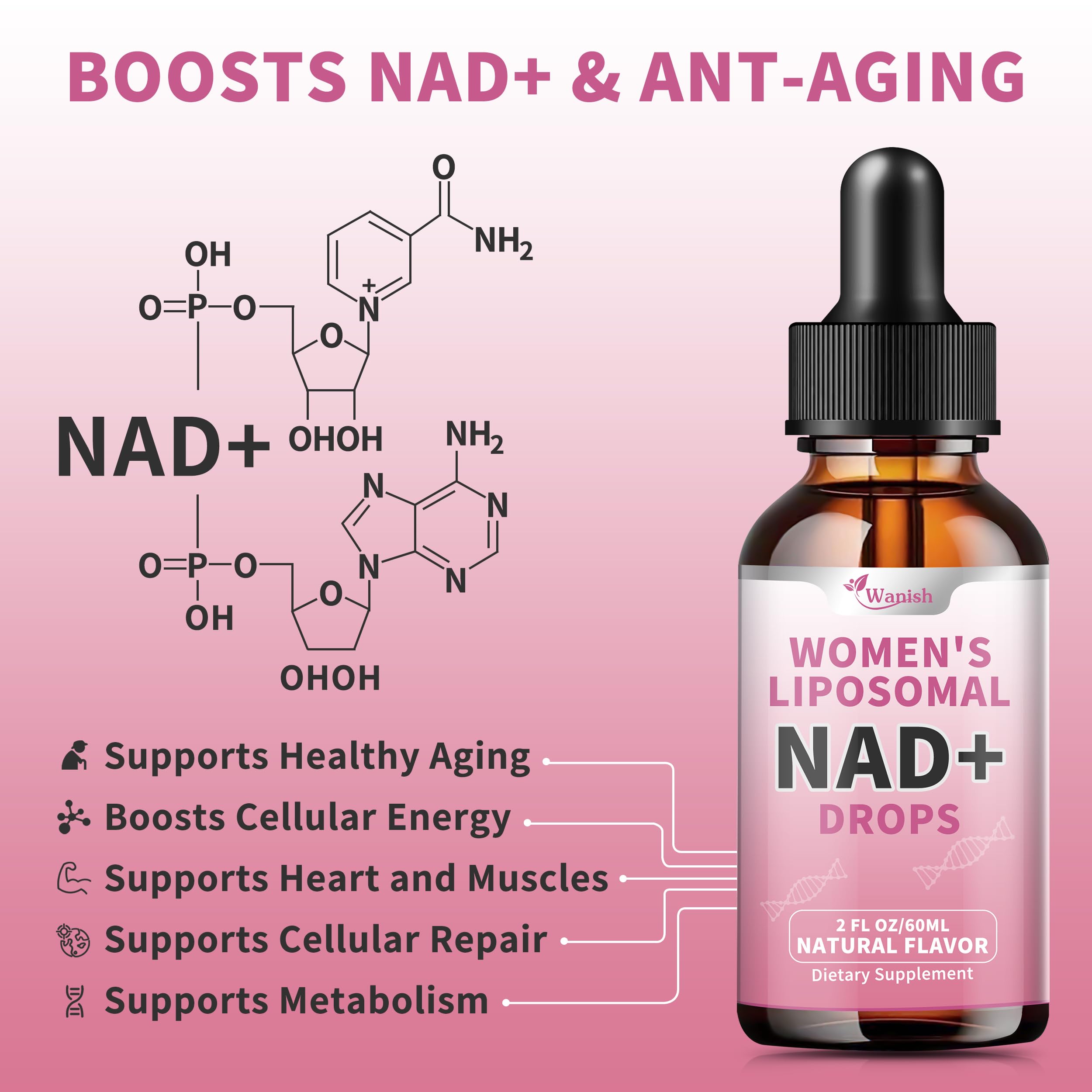 Packaging box for Wanish Liposomal NAD Drops demonstrating vegan formula