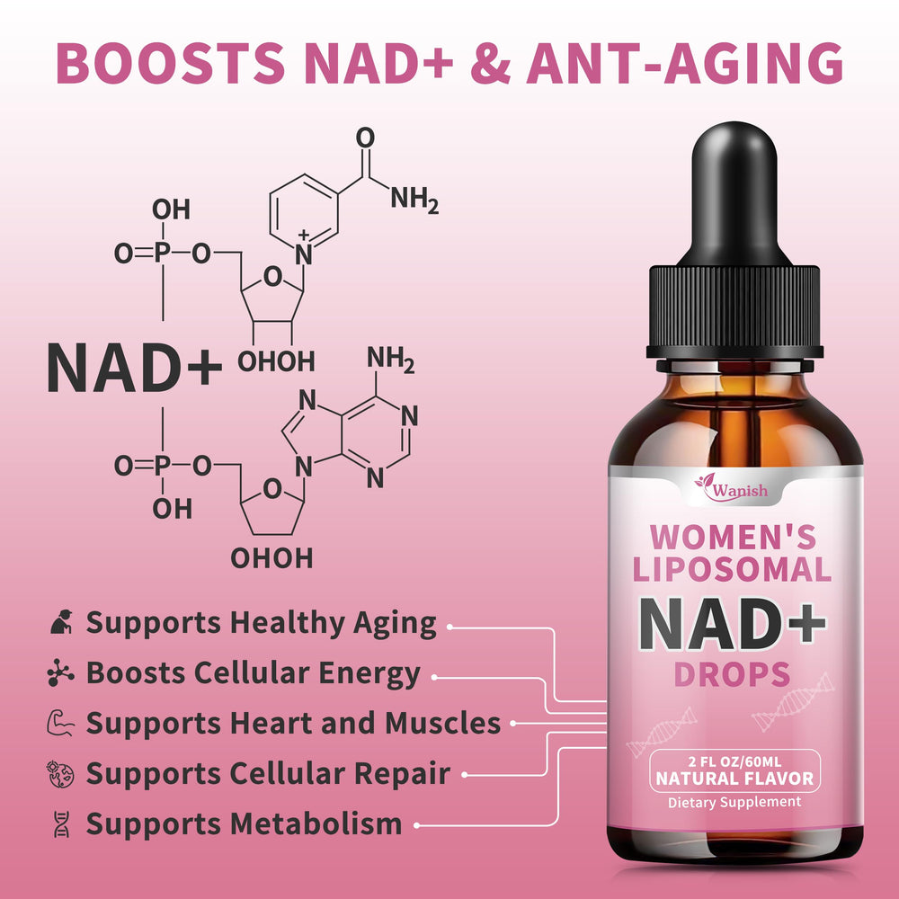Packaging box for Wanish Liposomal NAD Drops demonstrating vegan formula