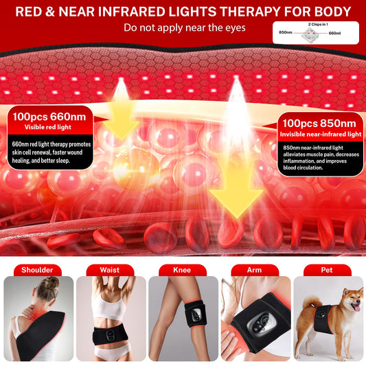 WAPAG red light therapy belt back wrap around torso for targeted muscle relief