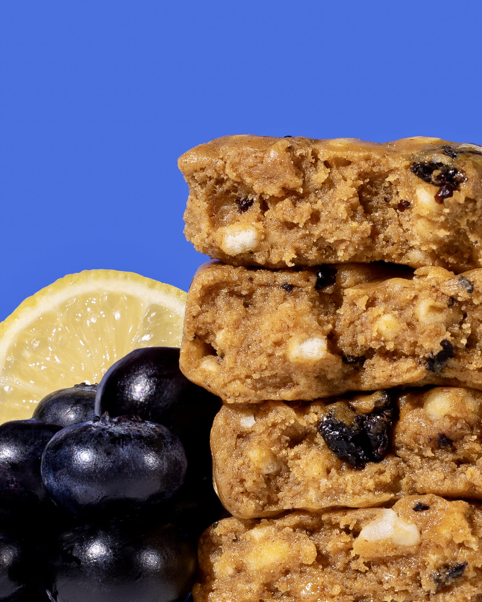 War on Sugar Lemon Blueberry bar cross-section reveals protein and net carbs.