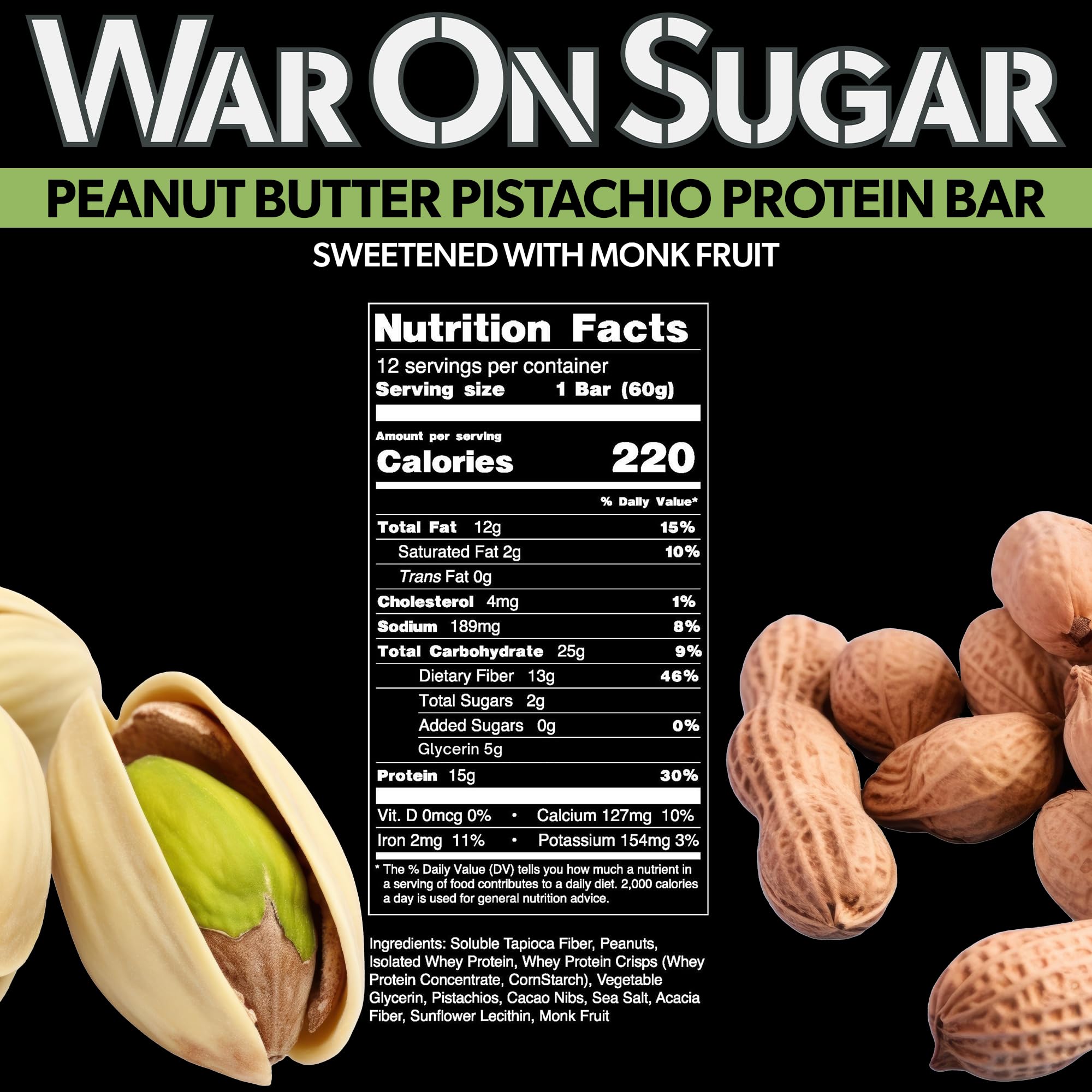War on Sugar Peanut Butter Pistachio bar pack, ideal on-the-go protein snack.