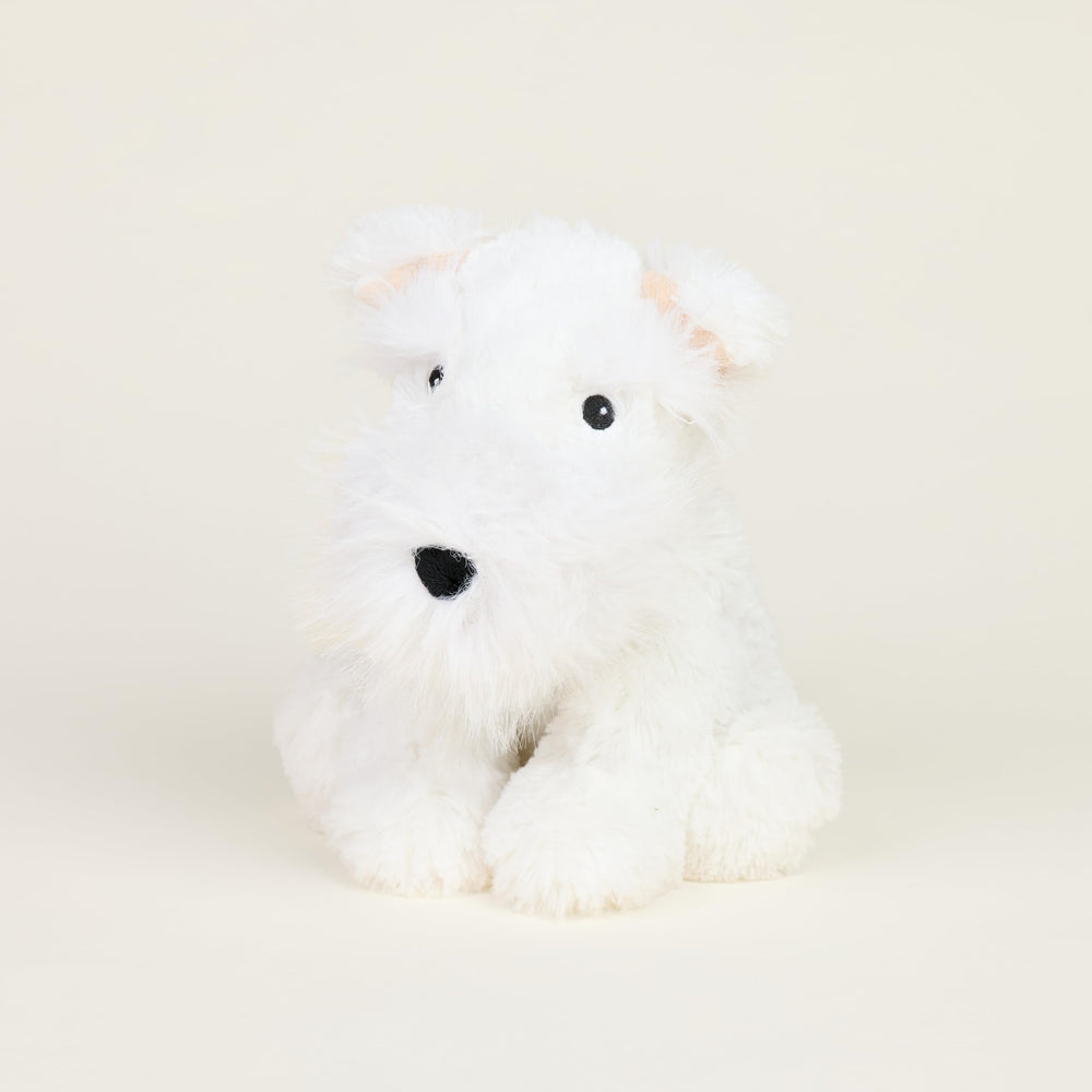Warmies Westie in microwave-heat form offering cozy warmth and lavender-scented comfort for kids