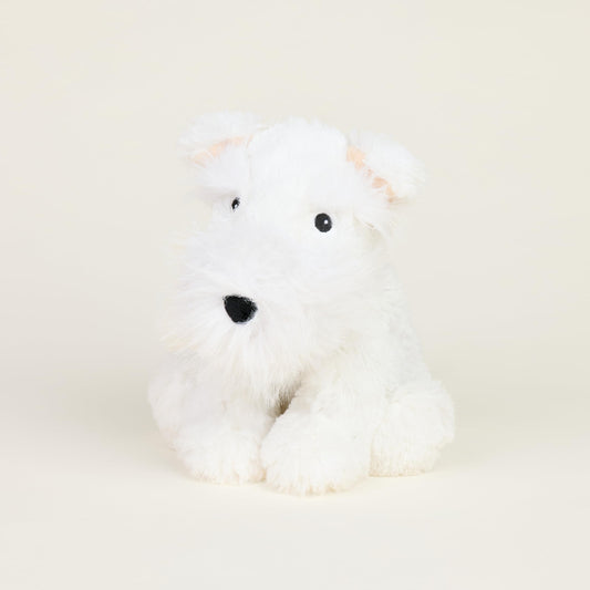 Warmies Westie in microwave-heat form offering cozy warmth and lavender-scented comfort for kids