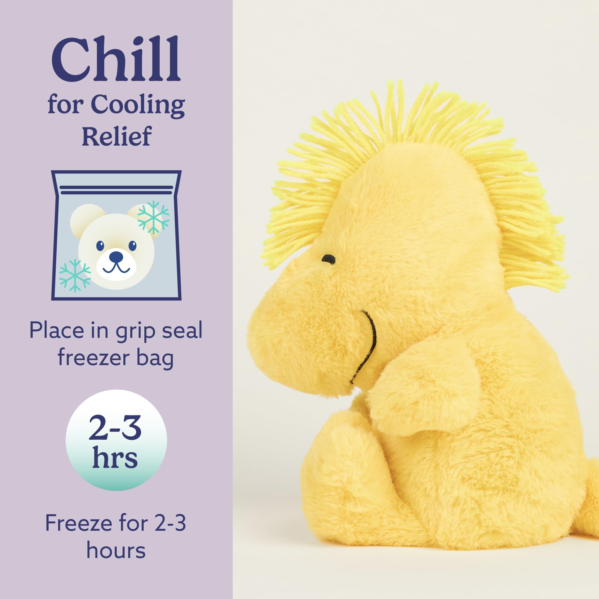 Soft, grain-filled fabric with lavender scent for bedtime coziness.