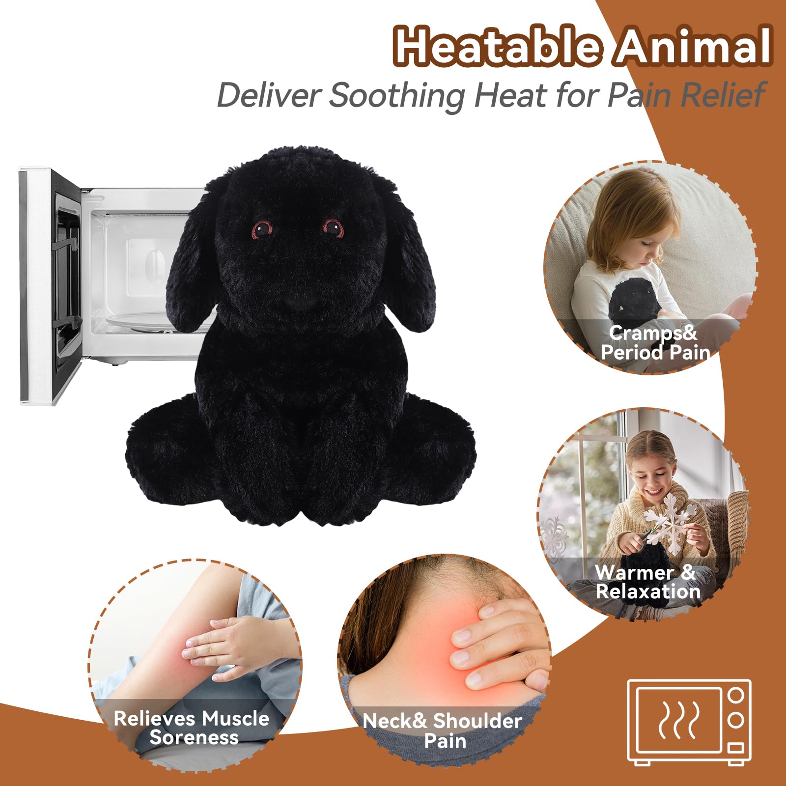 WarmPal Black Lab lavender-scented plush promotes calming ambience.
