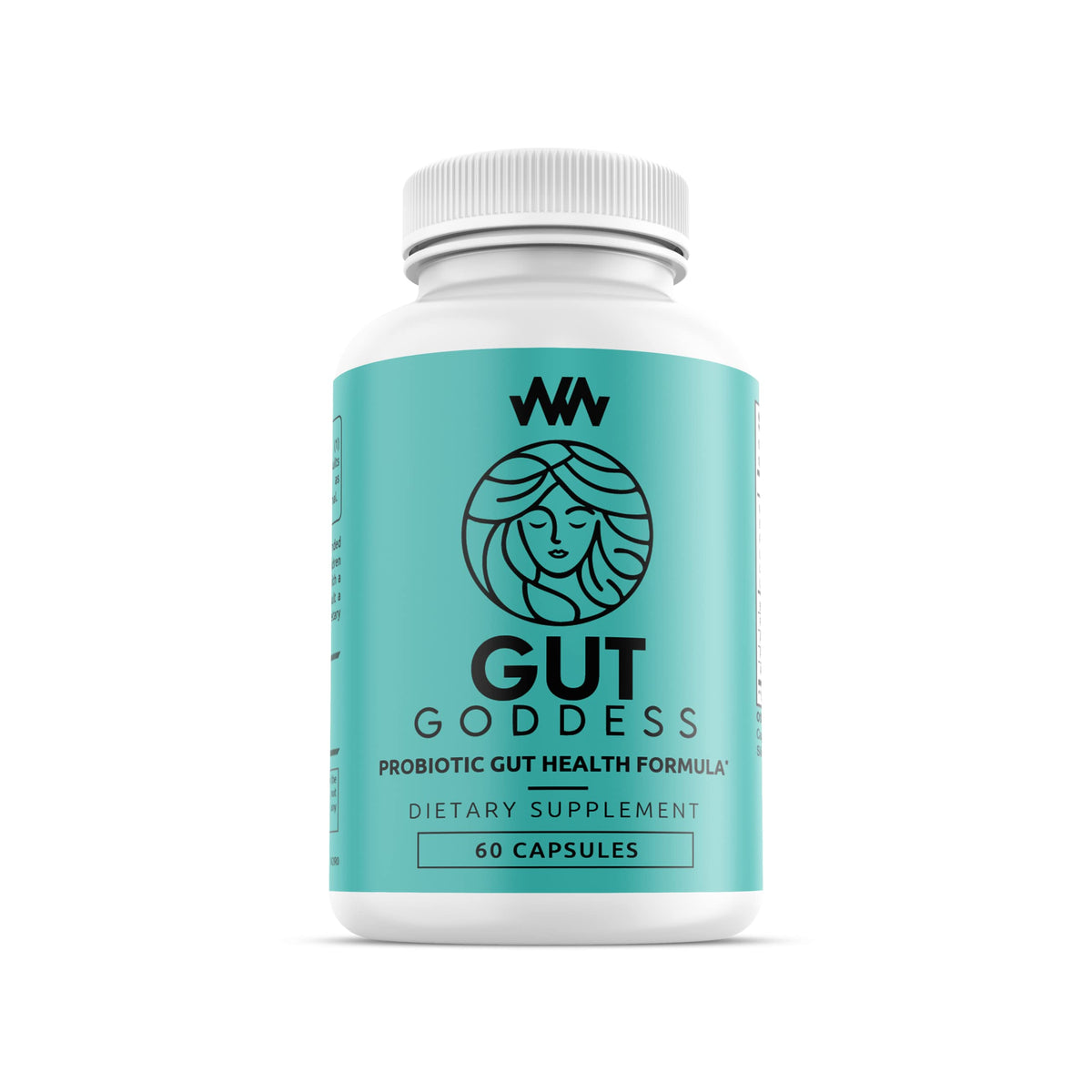 Warped Wellness Gut Goddess bottle with probiotic capsules for daily digestion support.