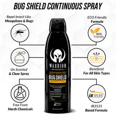 Warrior IR3535 insect repellent bottle highlights DEET free formula