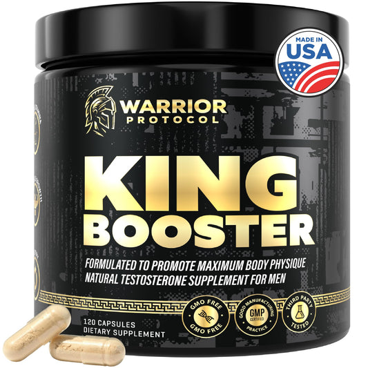 Warrior Protocol King Booster bottle-front showing premium packaging for informed purchase