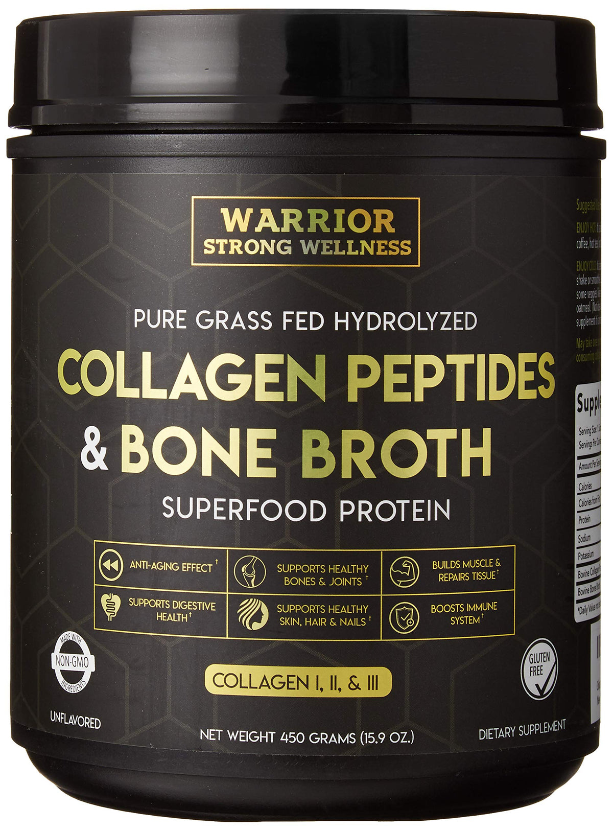 Warrior Strong Wellness bottle with bone broth powder for skin and joint support