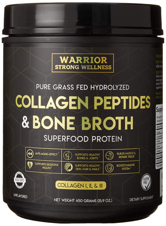 Warrior Strong Wellness bottle with bone broth powder for skin and joint support