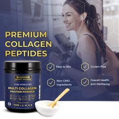 Warrior Strong Wellness collagen powder stirred into soup or tea.