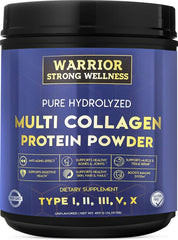 Warrior Strong Wellness packaging front for Pure Hydrolyzed Multi Collagen Powder, daily wellness.