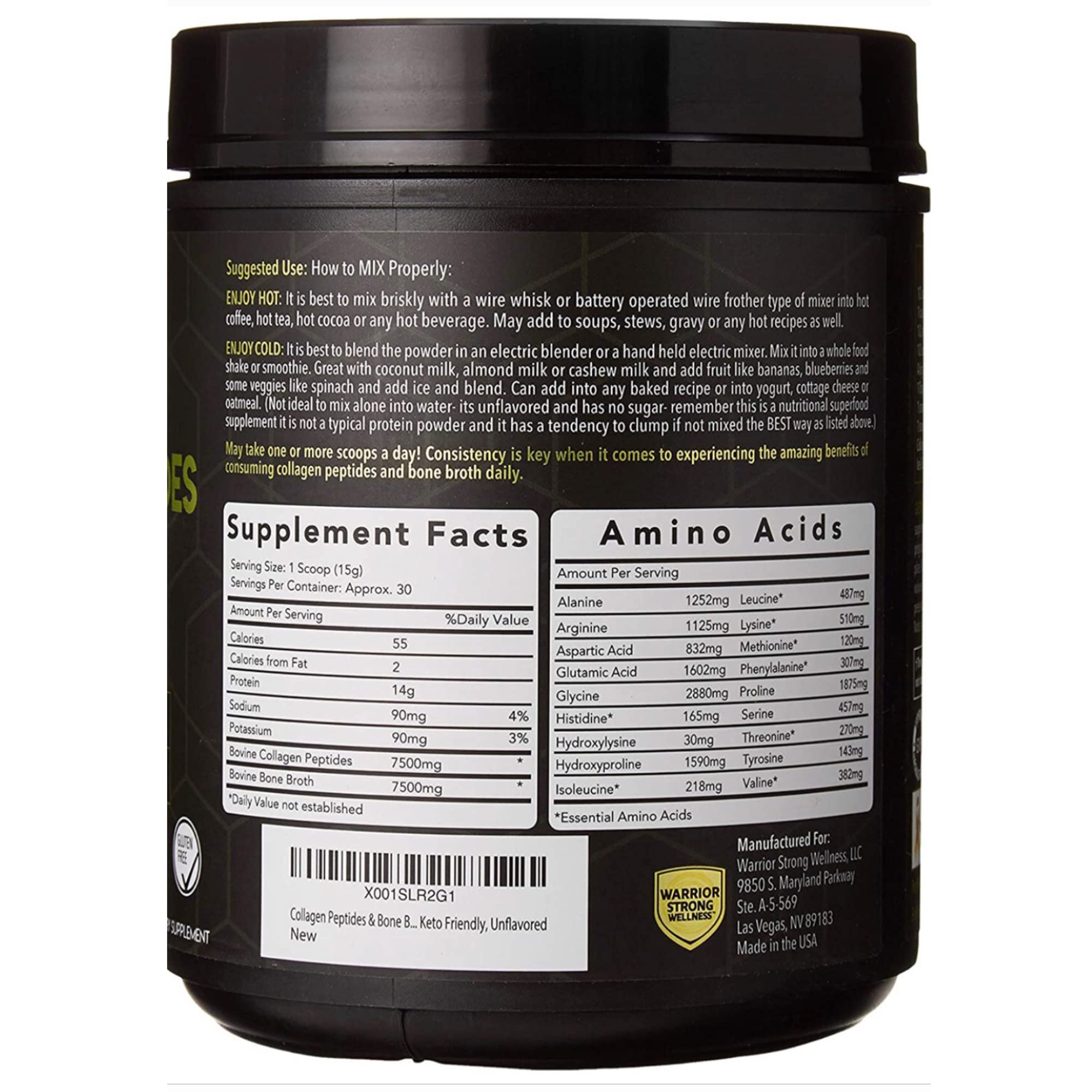Warrior Strong Wellness scoop beside container for easy portioning