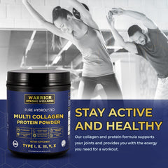 Warrior Strong Wellness unflavored collagen powder ideal for coffee or smoothies.