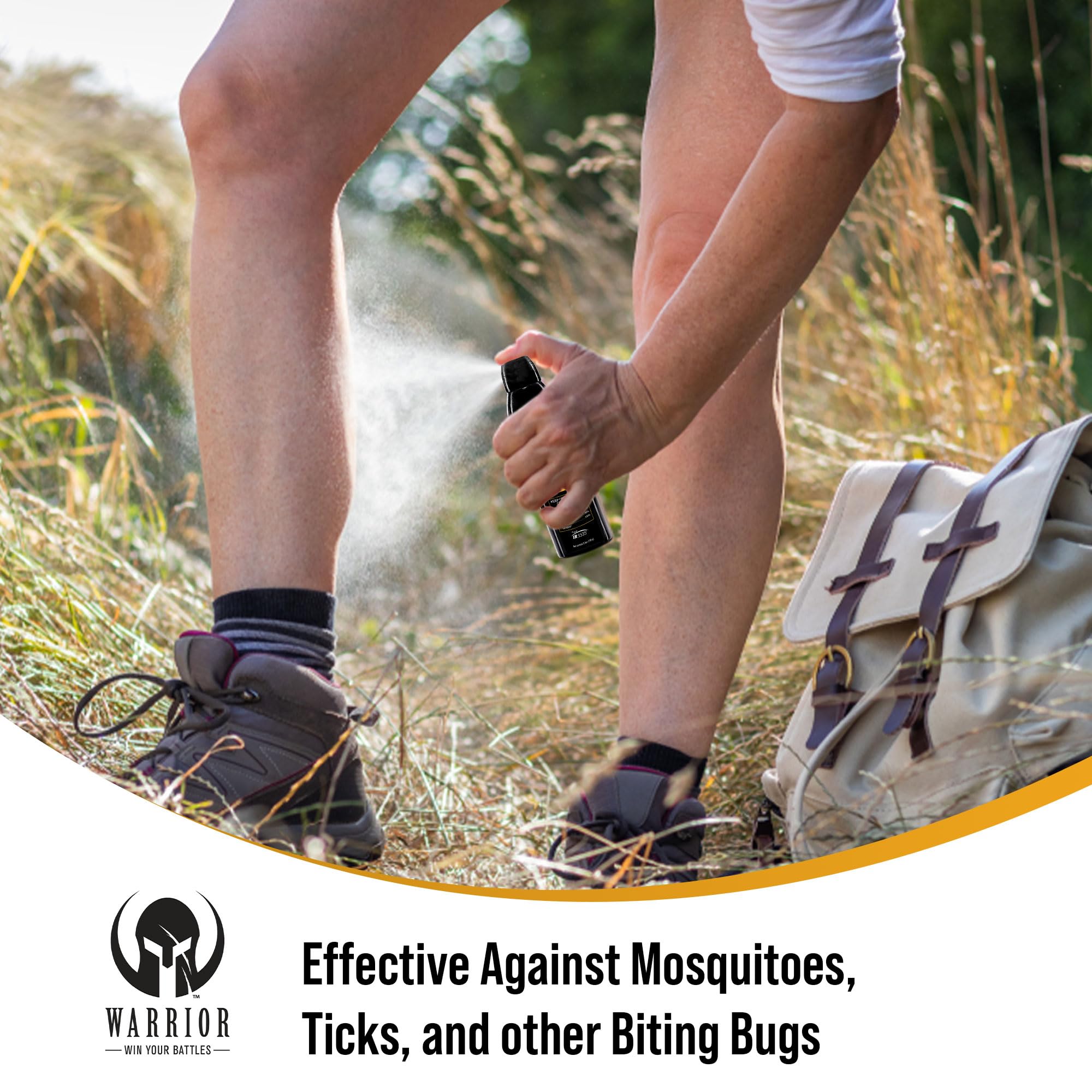 Warrior water resistant bug spray shown for rain or sweat conditions