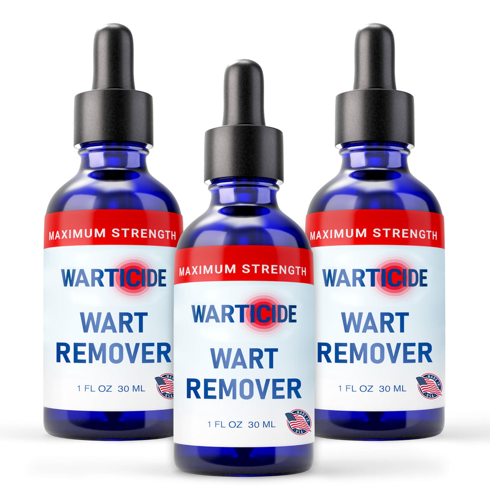 Warticide bottle with dropper showing precise targeted wart care.