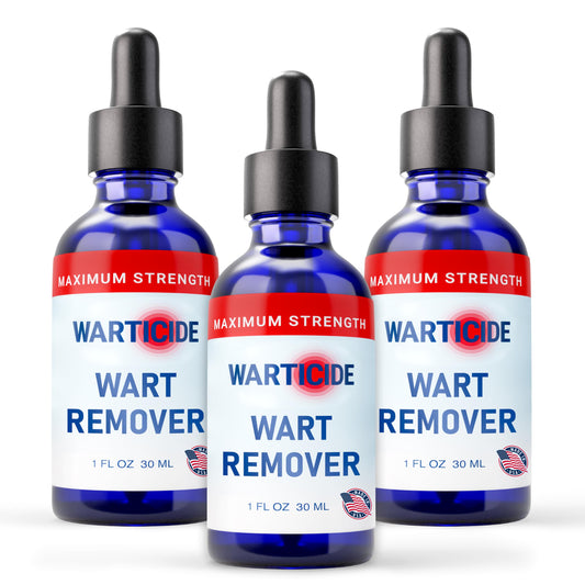 Warticide bottle with dropper showing precise targeted wart care.