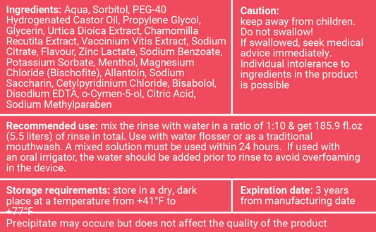 Close-up of WATER DENT label showing 1:10 concentrate usage