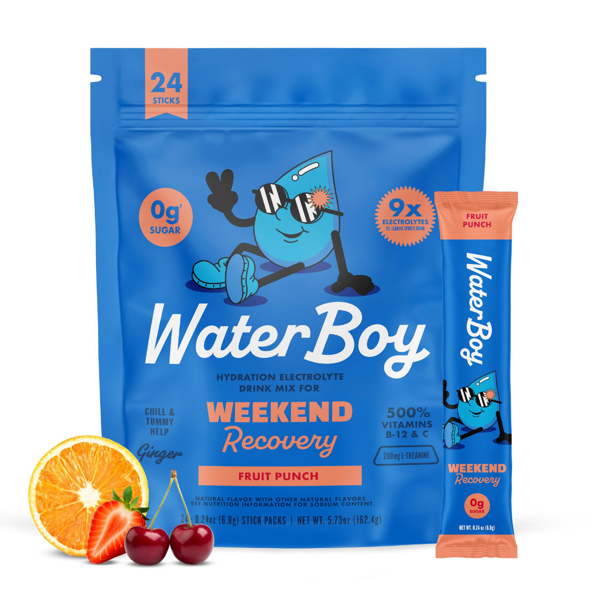 Waterboy Weekend Recovery box with electrolyte stick packs for easy hydration