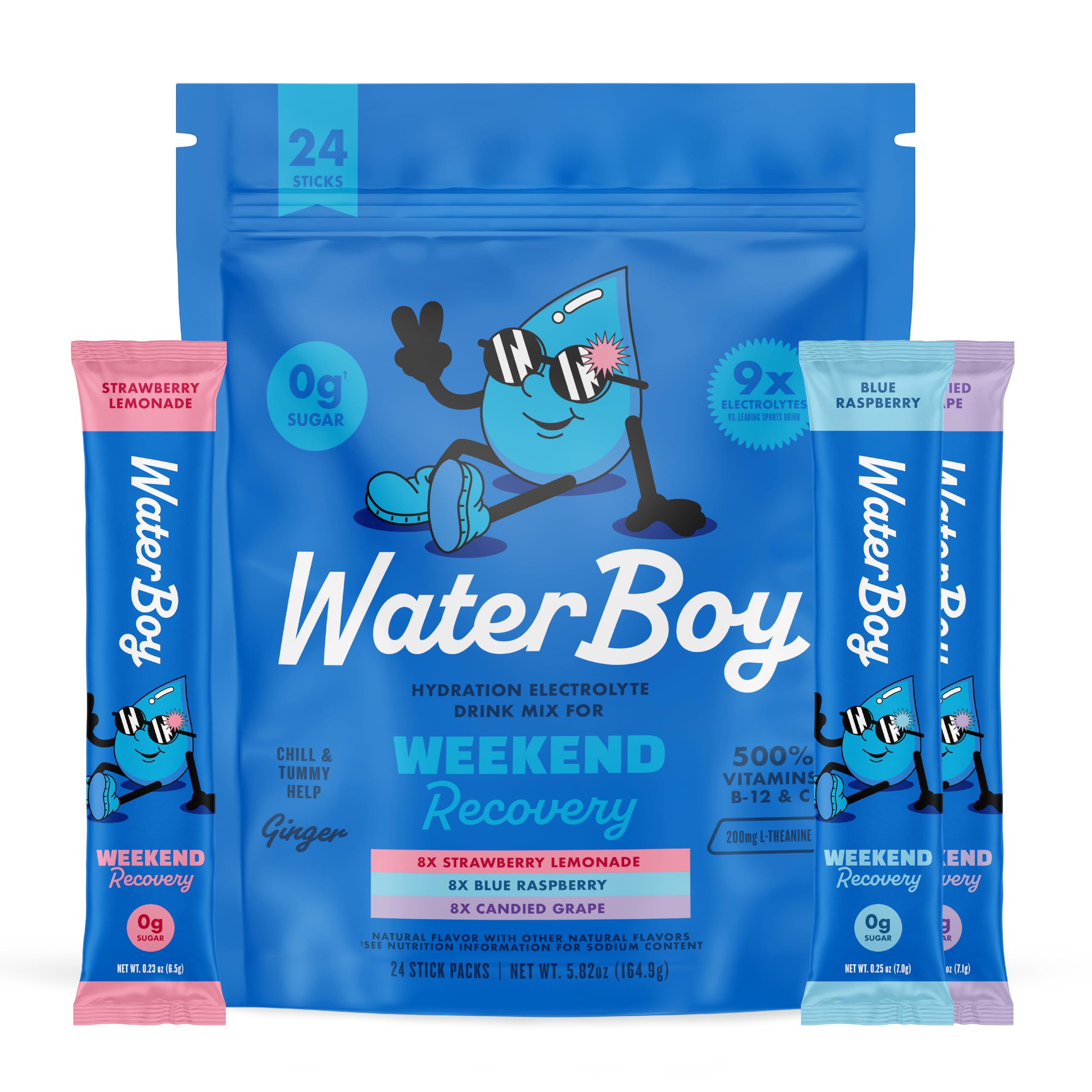 Waterboy Weekend Recovery ginger packets for sugar-free hydration on the go