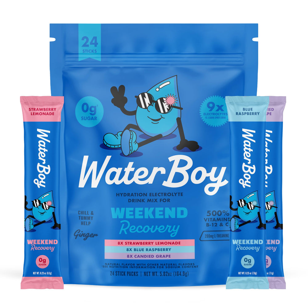 Waterboy Weekend Recovery ginger packets for sugar-free hydration on the go