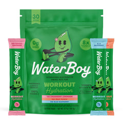 Waterboy Workout Hydration Lemon-Lime packet front for quick electrolyte replenishment