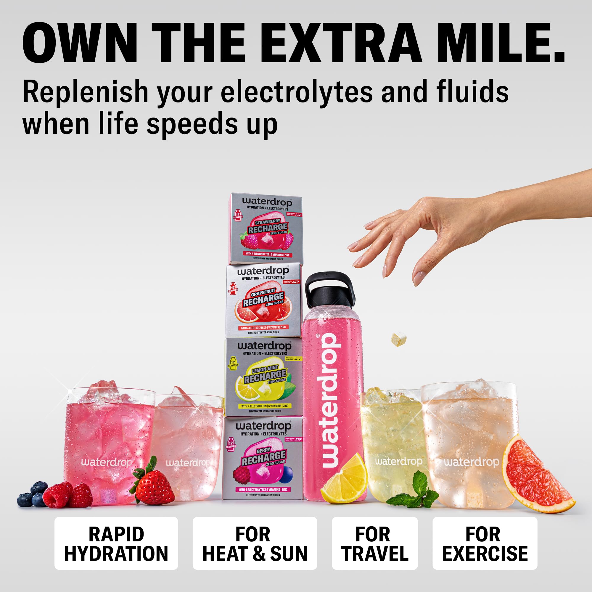 Waterdrop Microlyte Mix lemon-mint recharge drops for refreshing post-workout hydration.