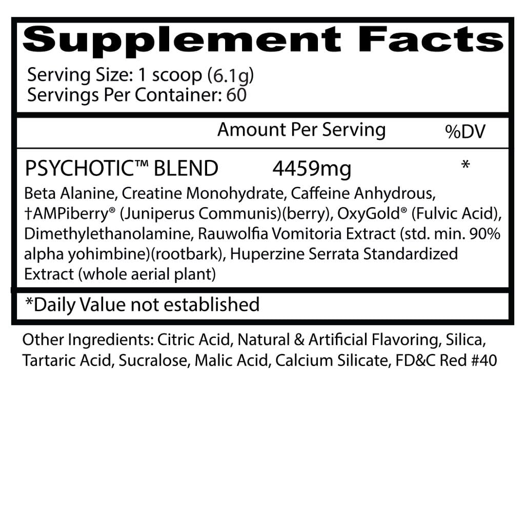 Watermelon flavored Psychotic powder in a serving scene for a refreshing pre-workout ritual.