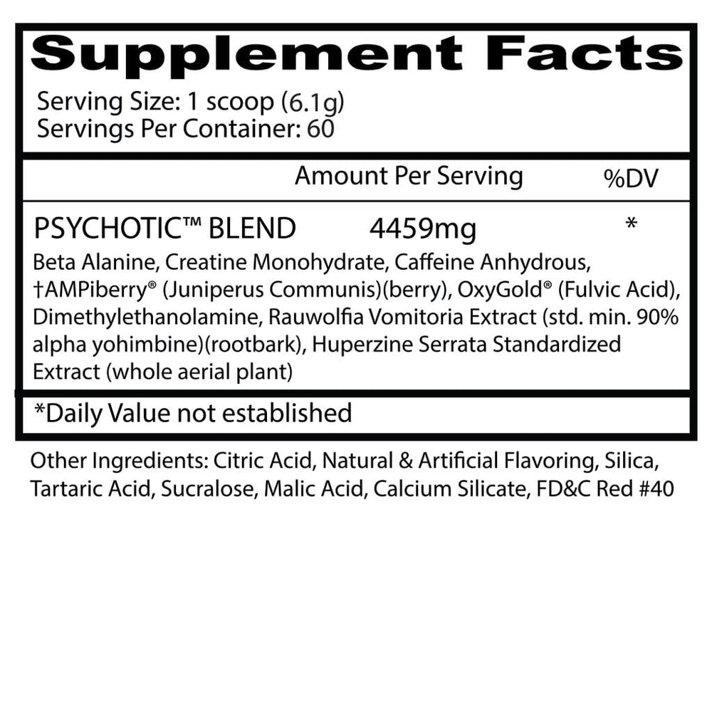 Watermelon flavored Psychotic powder in a serving scene for a refreshing pre-workout ritual.
