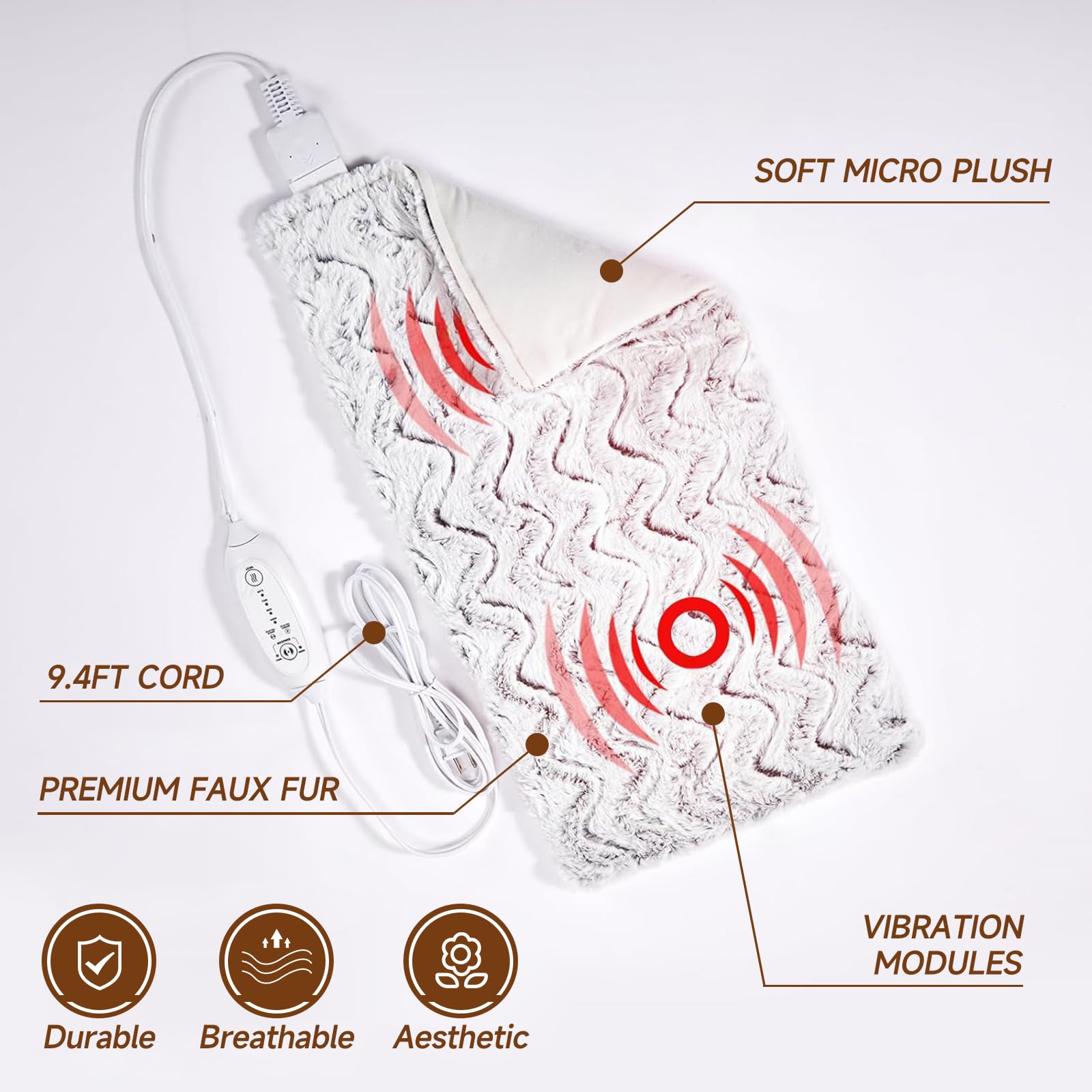 WATO FT heat massaging pad laid across lap for full coverage and comfort