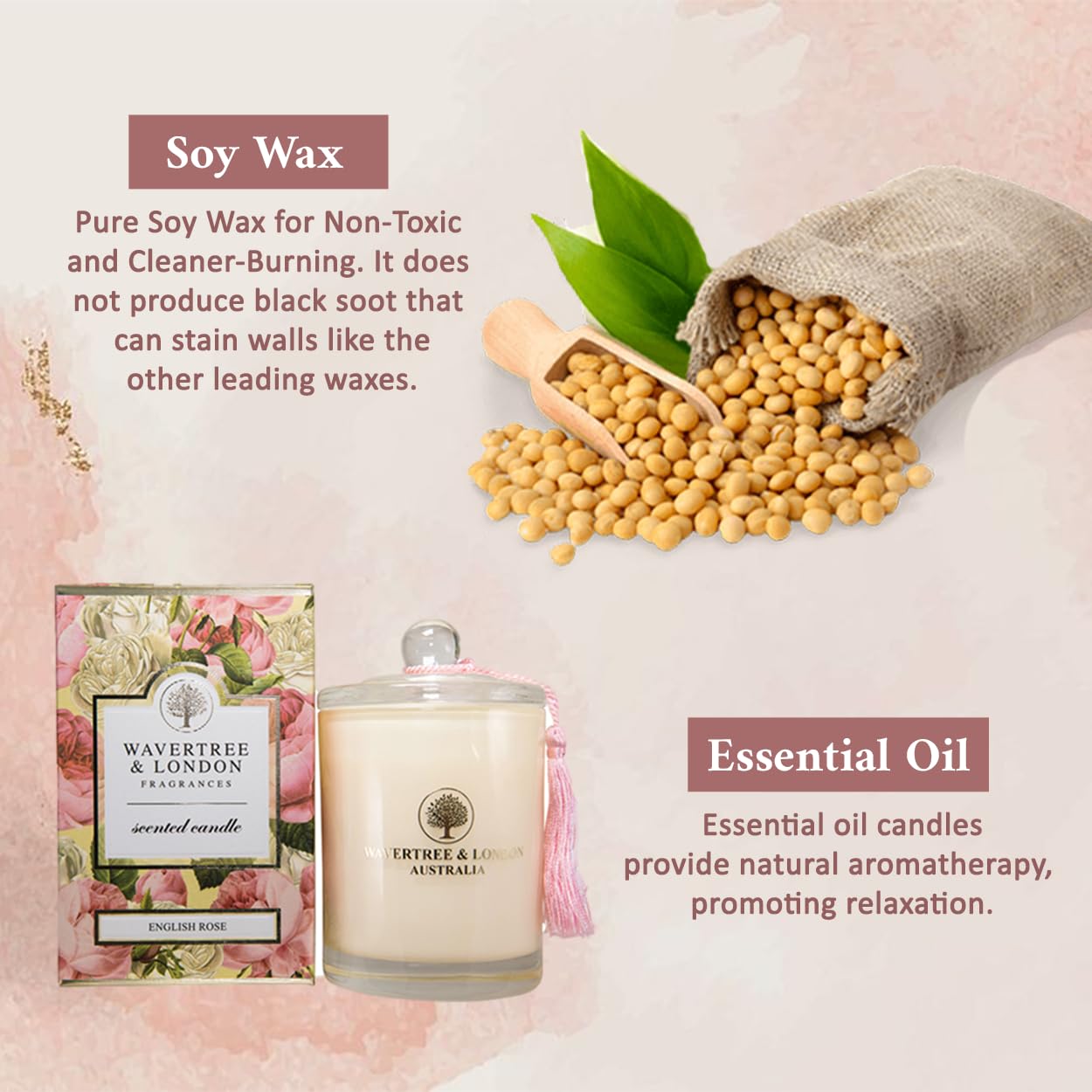 Wavertree & London English Rose candle lit burn scene for cozy ambience.