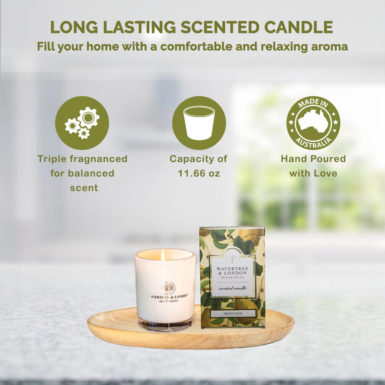 Triple-fragrance layers provide balanced scent throughout the room.