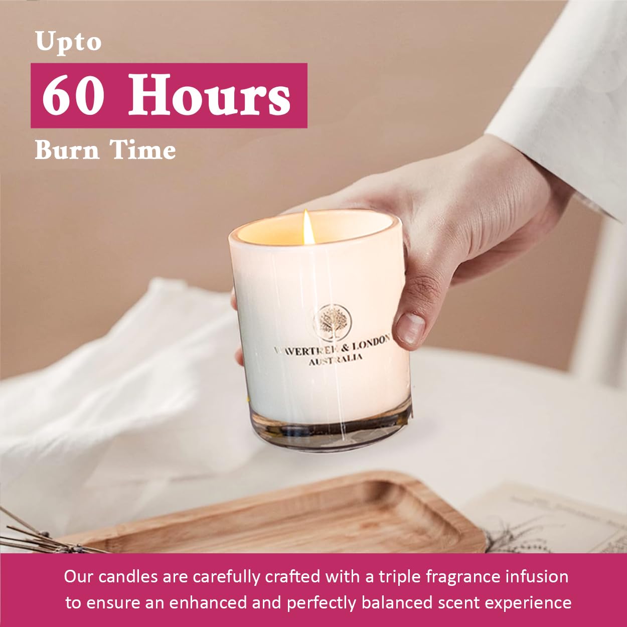 Wavertree & London Pink Peony candle close-up shows natural soy formula for cleaner indoor air.