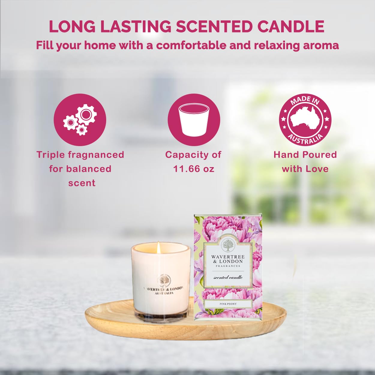 Wavertree & London Pink Peony triple-scented wax shown by aroma layers.