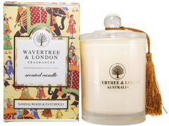 Wavertree & London sandalswood-patchouli candle closeup showing clean-burning soy wax