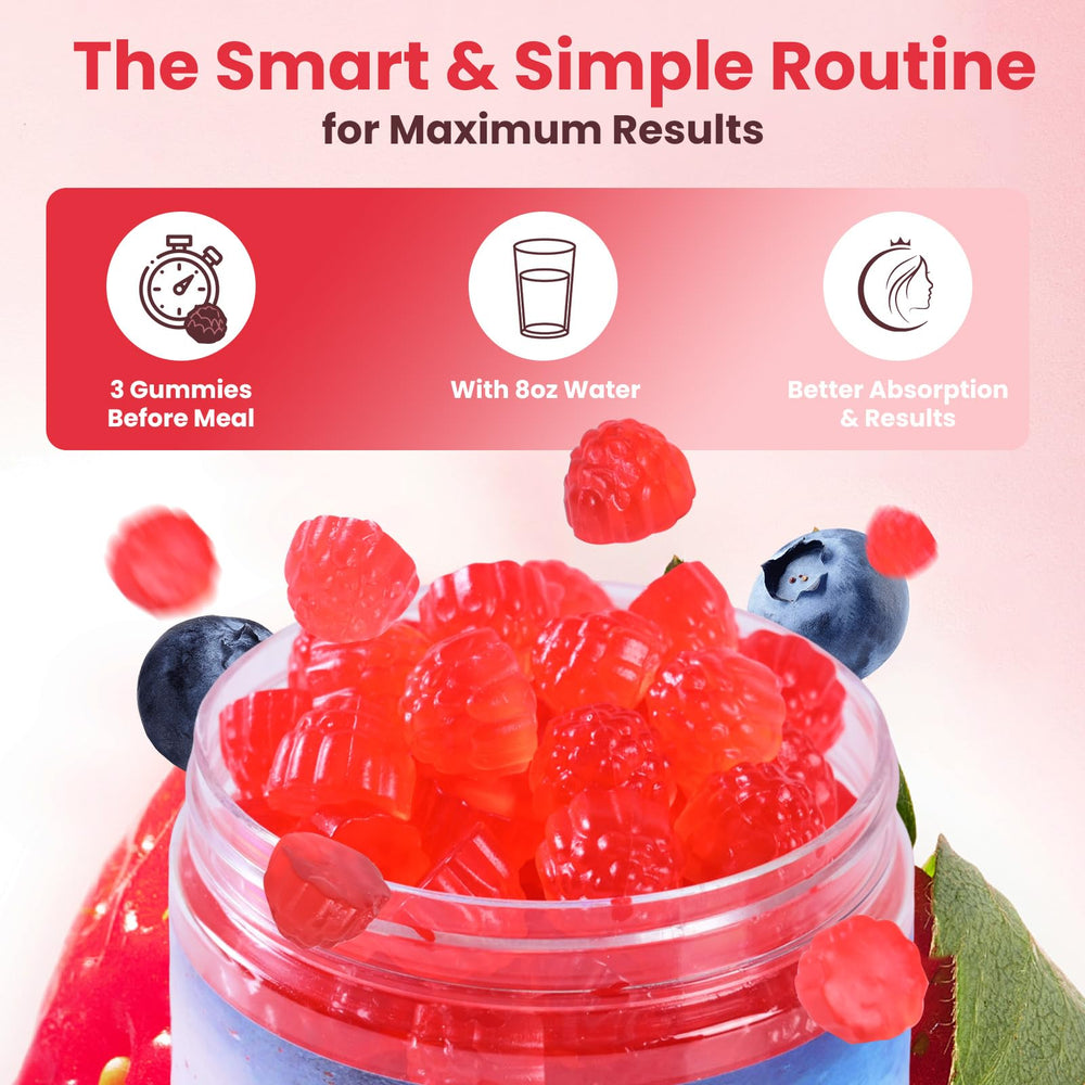 Gummies with mixed berry flavor, sugar-free formula for clean nutrition.