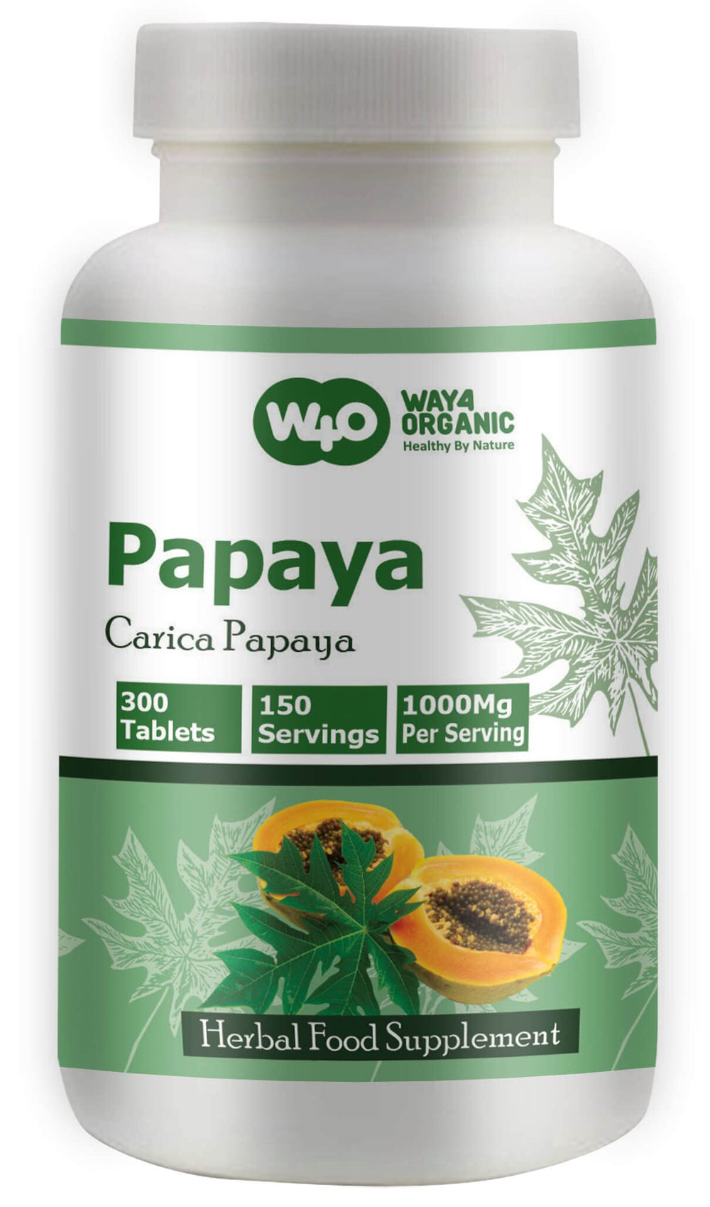 WAY 4 ORGANIC W4O papaya leaf extract packaging box with clear product details.